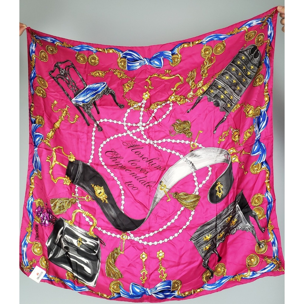 NWT Moschino Loves Chippendale‎ Too 100% Silk Scarf Hot Pink Eccentric Luxury